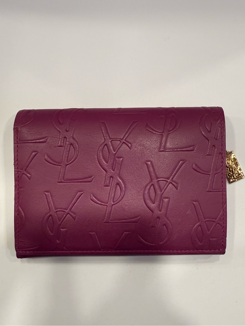 Yves Saint Laurent Embossed Logo Leather Wallet - Deep Berry/Purple